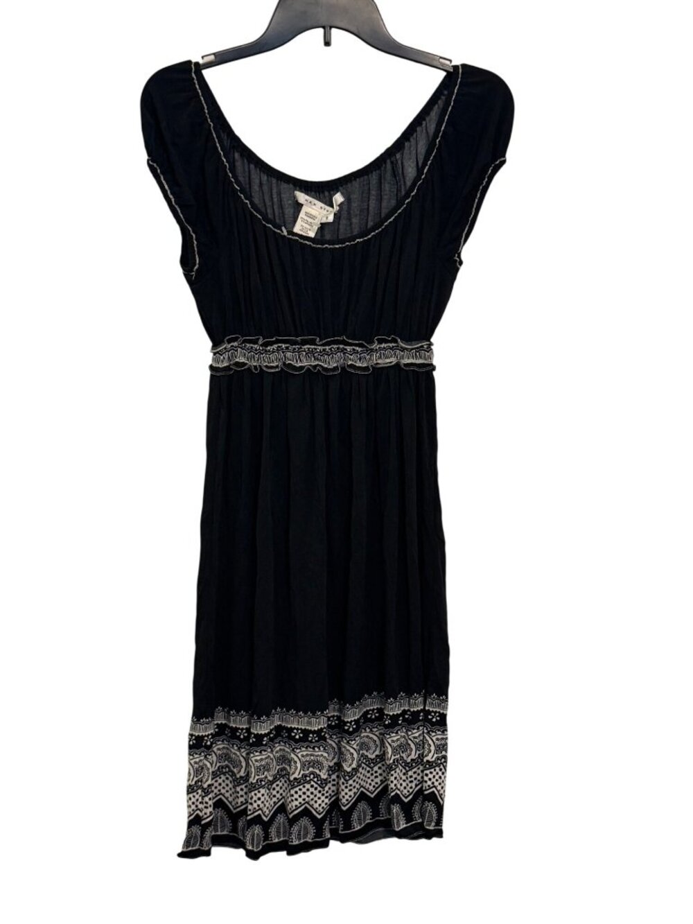 Max Studio Womens Black & White Boho Dress Size S Embroidered